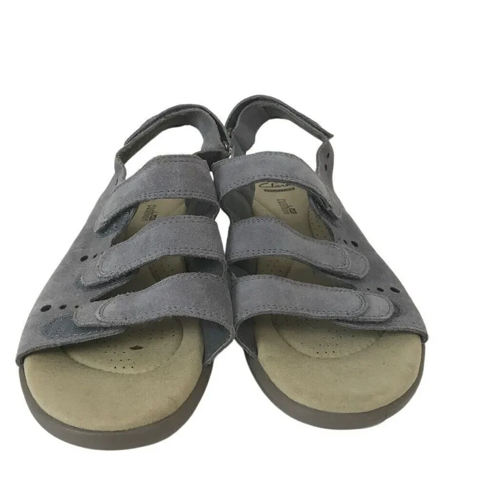 Clarks Soft Cushion Women's Size 8 Blue Suede Strappy Shoes Sandals Saylie New